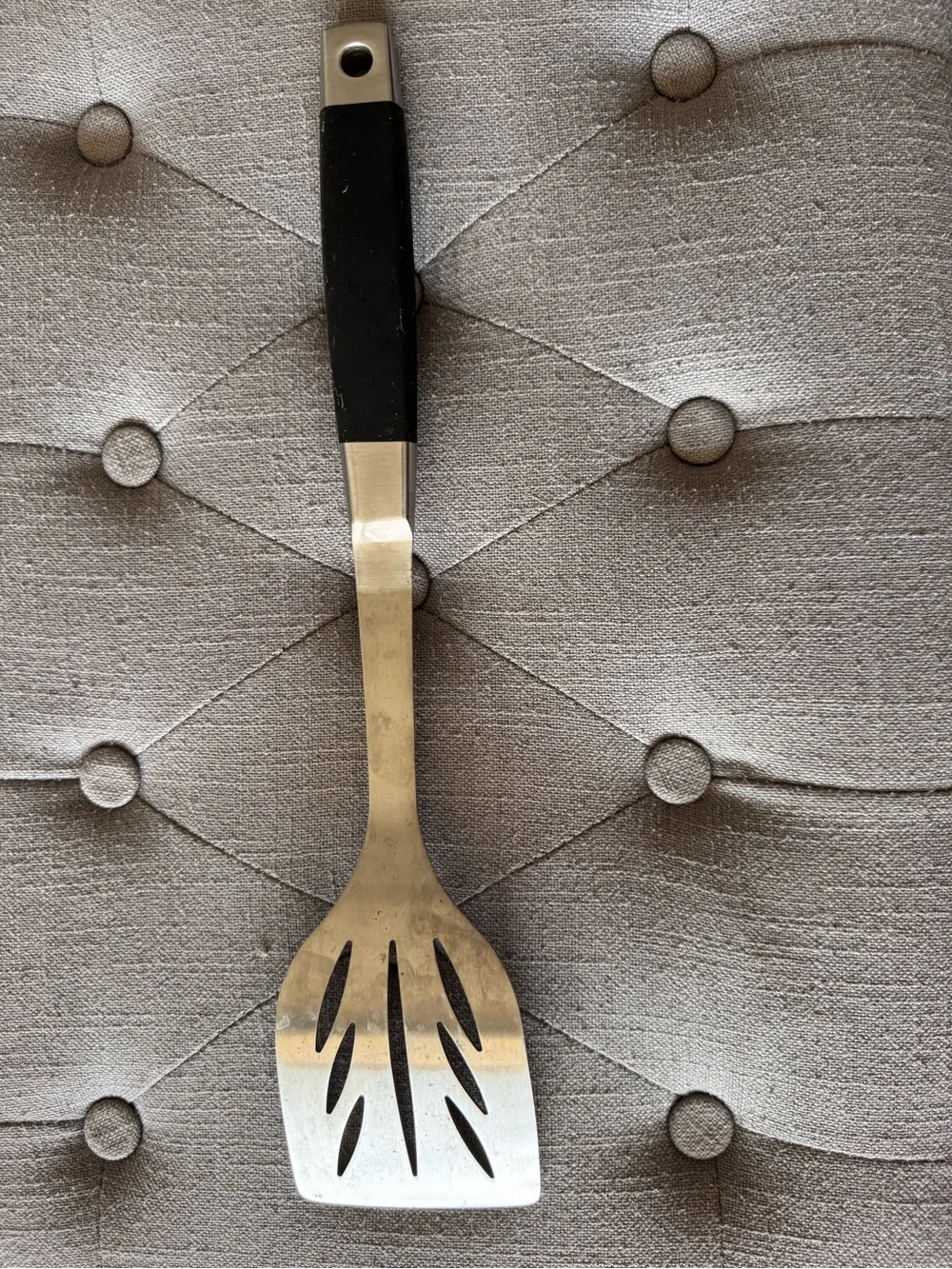 Stainless Steel Slotted Spatula with Black Handle - Home Dining